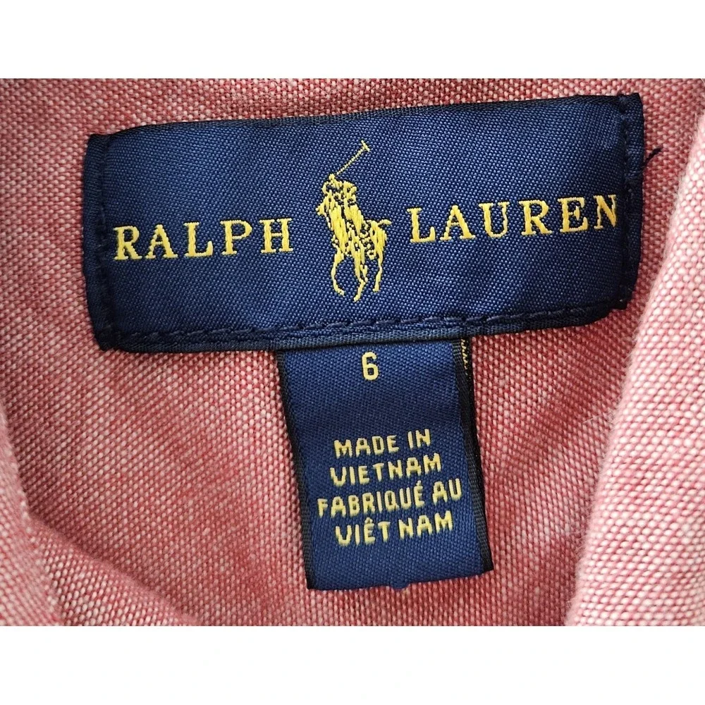 Ralph Lauren Boys Size 6 Oxford Button-Up Long Sleeve 100%‎ Cotton Pony Logo